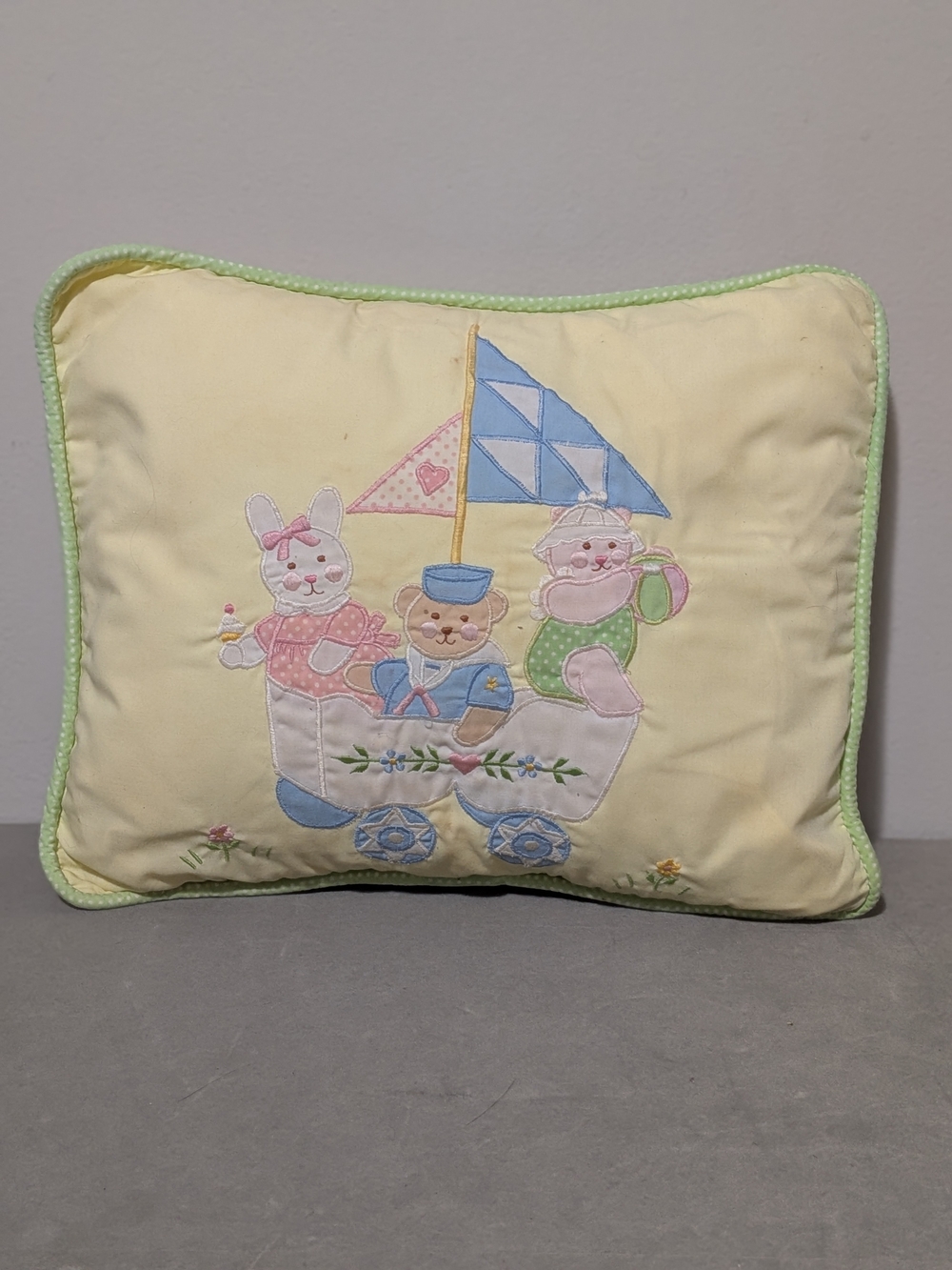 Vintage House of Hatten Teddy Bear Bunny Pillow Cottage Core Shabby